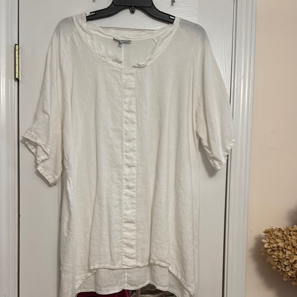 White Boxy Short Sleeve Button Down Shirt